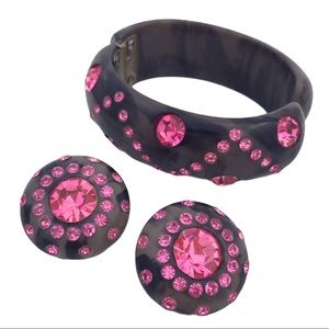 Vintage Marbled Rhinestone Clamper Bracelet Earrin